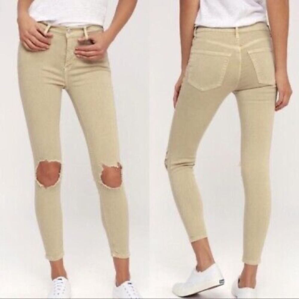 Free People Busted Knee Tan Skinny Distressed Jeans Size 26